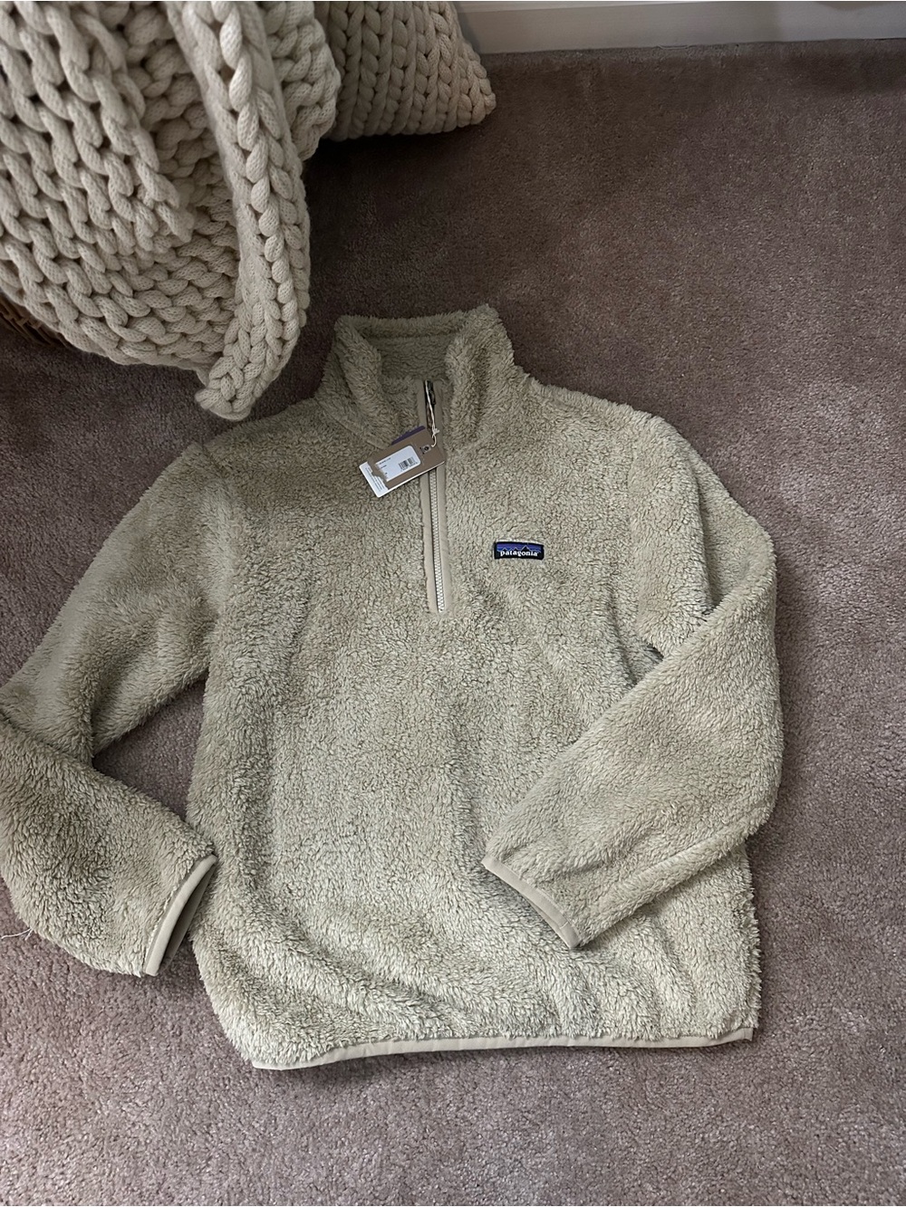 Patagonia Tan Sherpa Zip-Up Jacket with Logo Patch